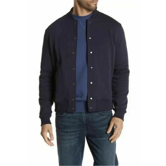 Slate & Stone Baseball Varsity Snap Button Bomber Sweater Jacket Navy‎ in Large - Picture 1 of 8